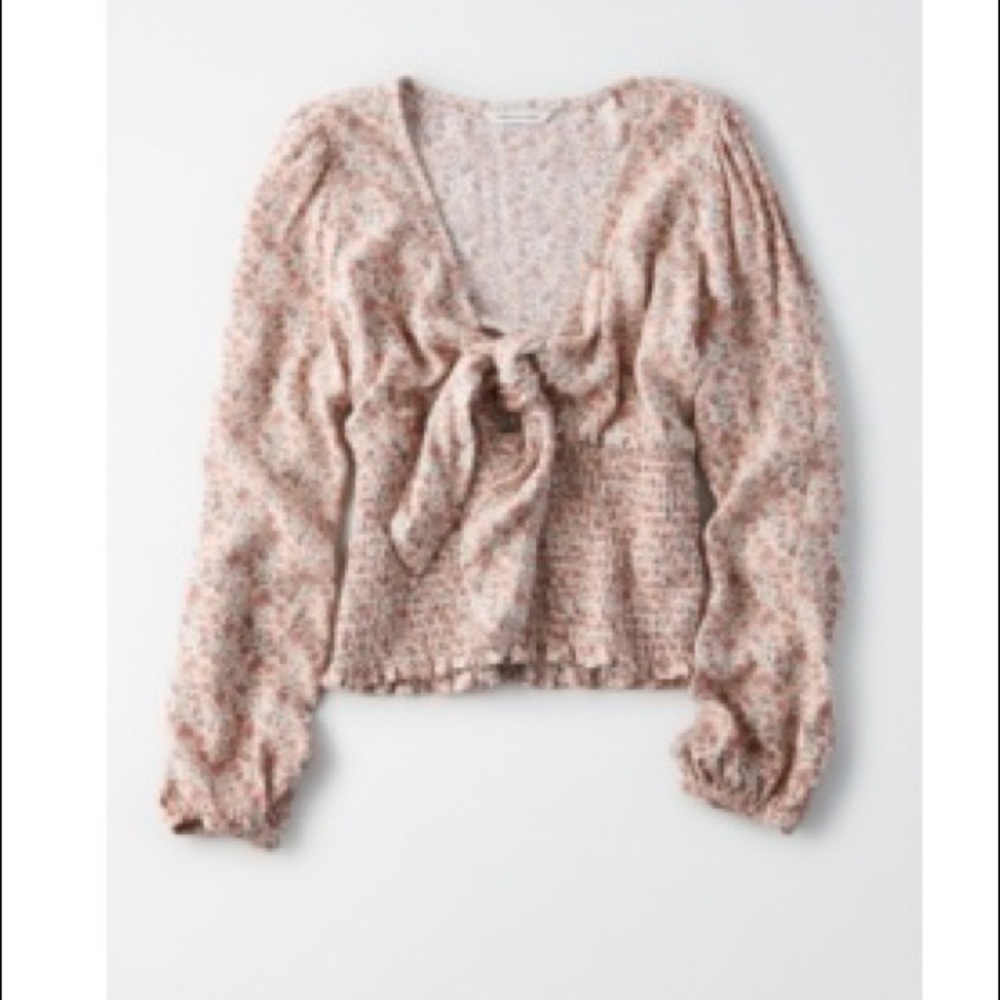 American eagle cropped tie front blouse